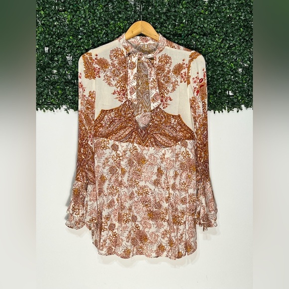 Free People Lady Luck tunic top or mini dress high neck bell sleeve size small - Picture 2 of 11
